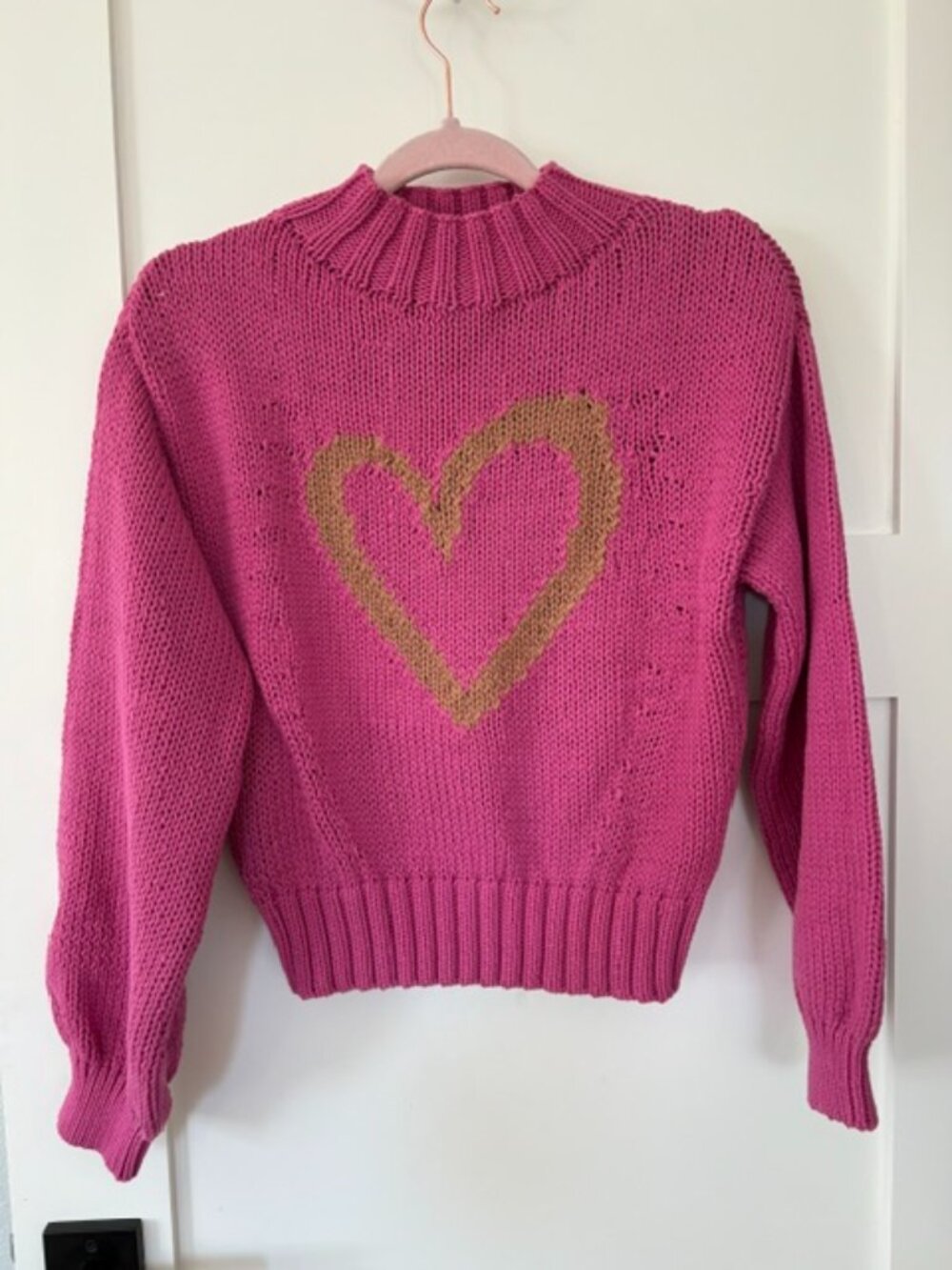 Anthropologie Maeve Pippa Pink Heart Mock Neck Sweater XS